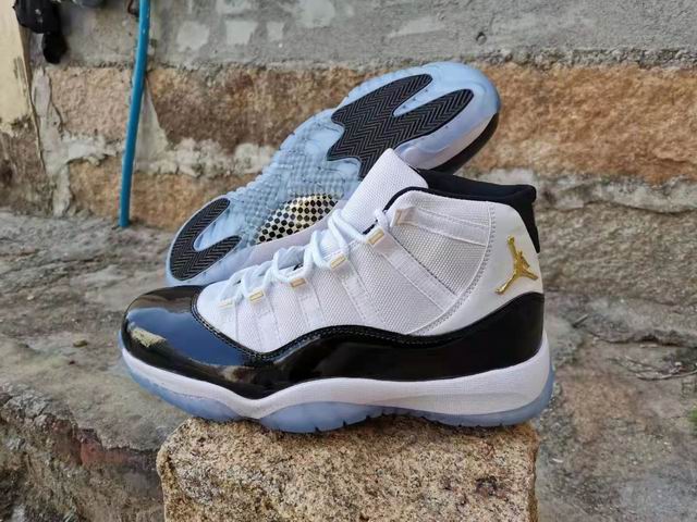 Air Jordan 11 Men's Basketball Shoes Black White Golden-10 - Click Image to Close